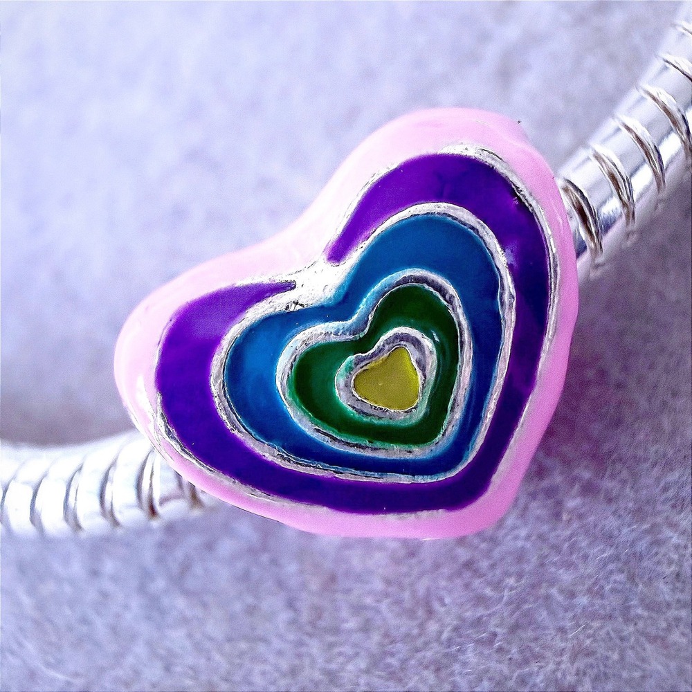 Rainbow Layered Enamel Heart Charm Bead fits PANDORA
